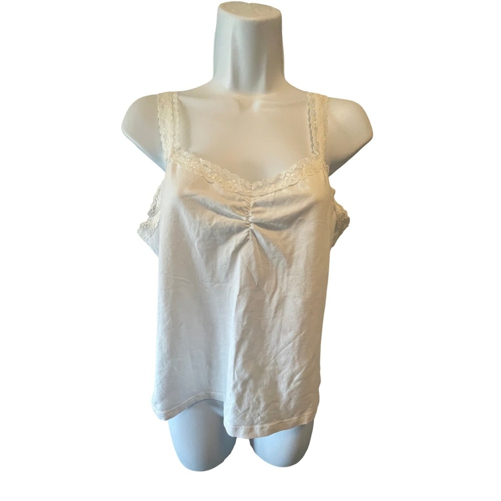 1.STATE Y2K Women Coquette Lace Trim Ruched Camisole M White Balletcore Romantic